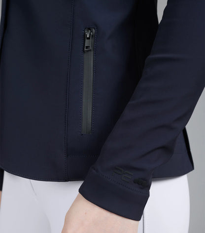 Premier Equine Ladies Competition Jacket in French Navy - Equestrian Riding Apparel with Zipper and Sleeve Detail