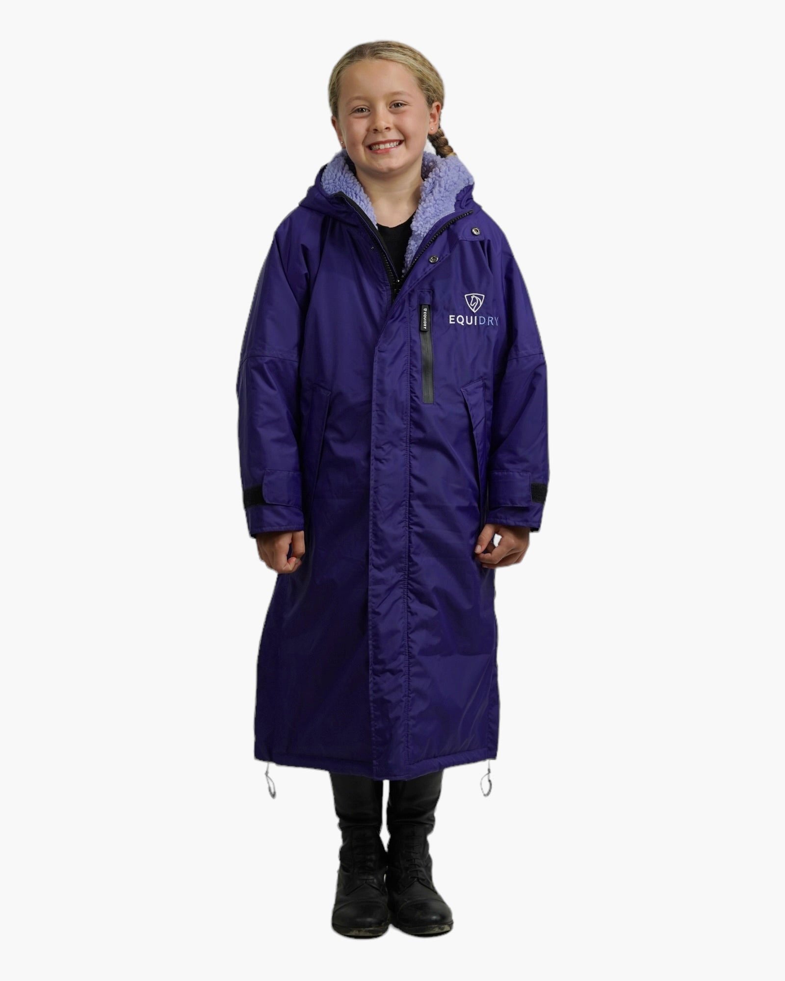 Kids Equestrian Coat: Equidry Evolution Purple Fleece Lined Waterproof Riding Coat