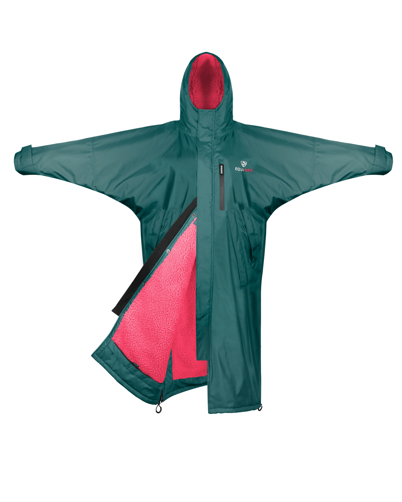 EQUI-DRY Children's Riding Coat: Teal Waterproof Fleece Lined Raincoat, Hooded, Riding Zips