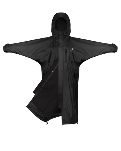 Equidry Children's Waterproof Coat - Thin Fleece, Fixed Hood, Black - Equestrian Rain Gear