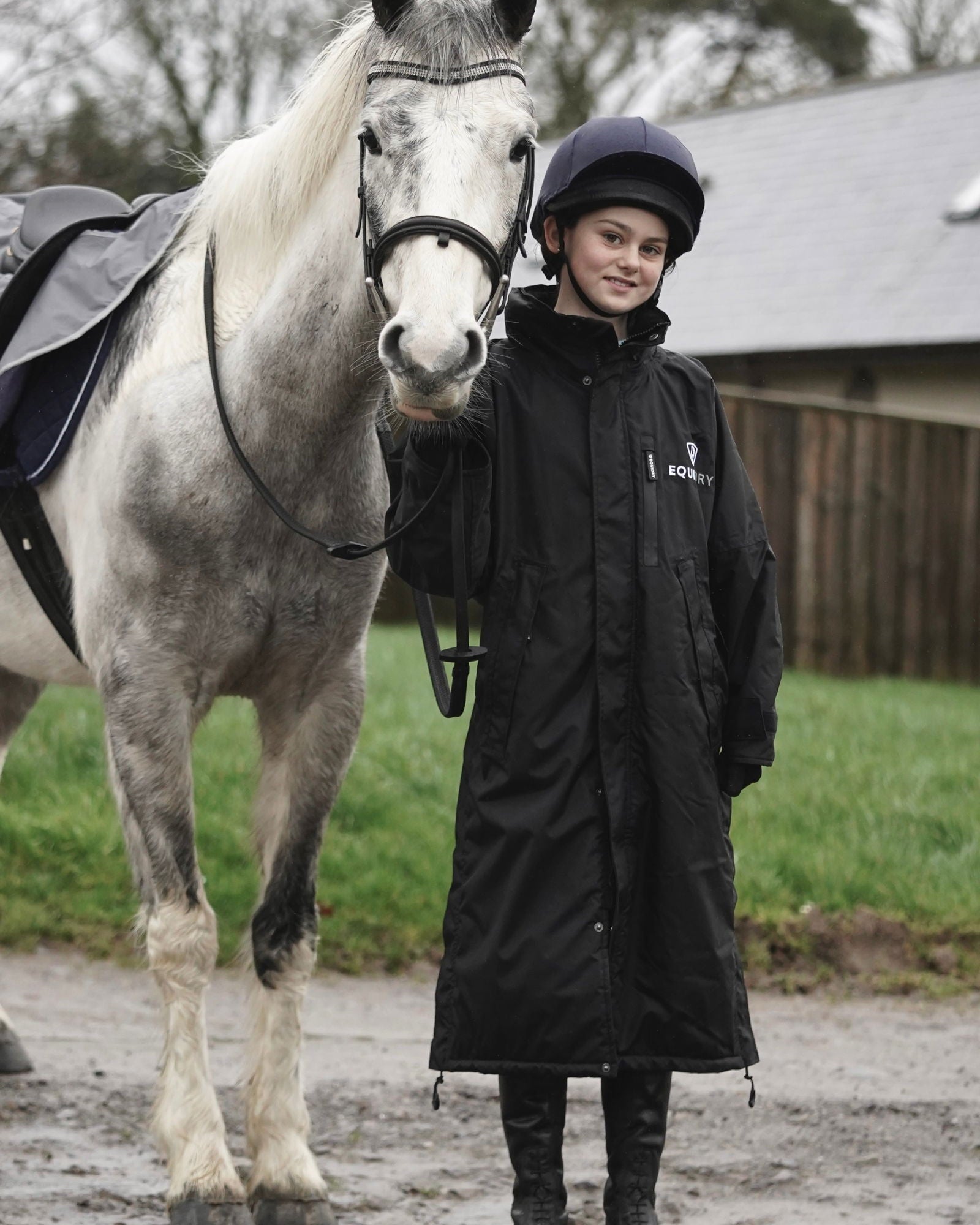 EQUIDRY Child Equestrian Coat: Black Thin Fleece Waterproof Riding Coat for Horse Riding