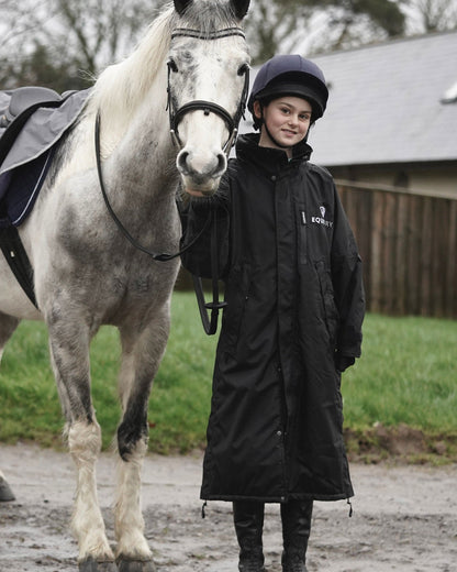 EQUIDRY Child Equestrian Coat: Black Thin Fleece Waterproof Riding Coat for Horse Riding
