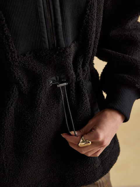 Joules Thurleston Black Borg Fleece Jacket: Longline Quarter Zip - Adjustable Waist - Women's Outerwear by Equiflair