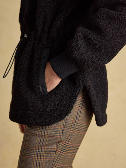 JOULES Borg Fleece - Black Jacket Longline Thurlston Fleece with adjustable waist, Quarter zip, and Ribbed Trims.