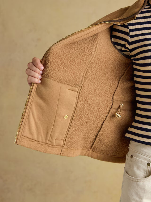 Joules Heritage Tan Fleece Gilet at Equiflair Saddlery - Country Style Warmth and Luxury Polar Fleece