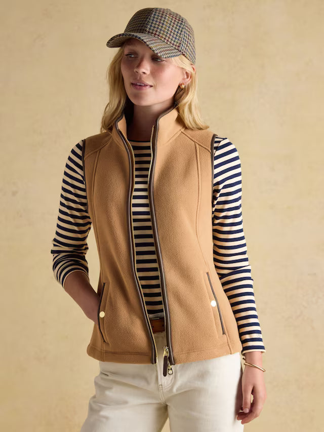 Joules Heritage Fleece Gilet - Tan Vest, Women's Country Style Fashion