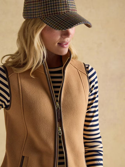 Joules Heritage Tan Fleece Gilet: Country-Style Vest with Zip & Pockets