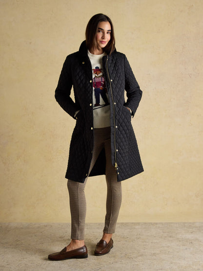 Women's Joules Longline Diamond Quilted Showerproof Coat