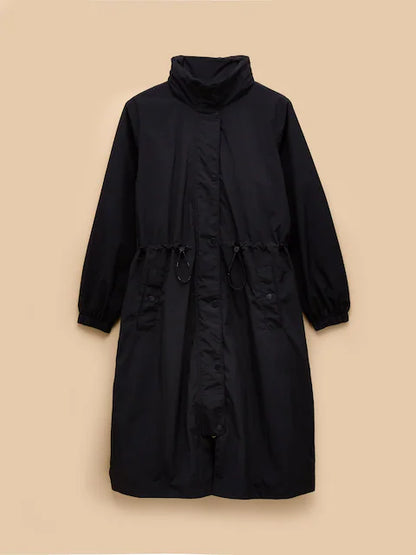 JOULES HENSLEY Navy Longline Waterproof Coat with Packable Hood | Women's Rain Jacket | Equiflair Saddlery