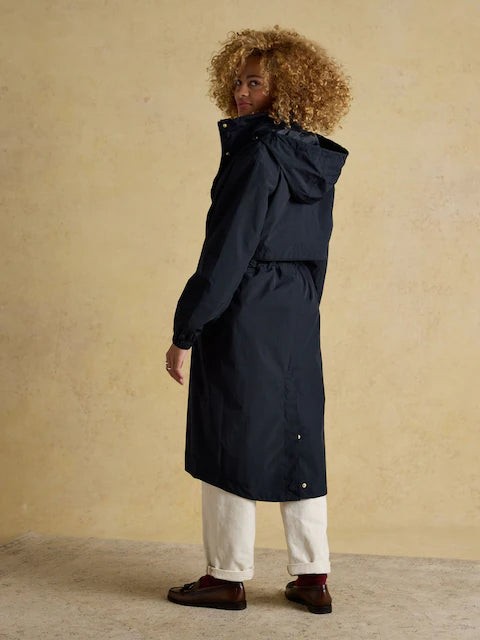 Joules Hensley Navy Waterproof Coat: Longline, Packable Hood, Women's Fashion