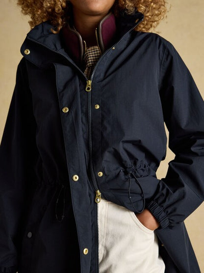 Joules Hensley Navy Waterproof Coat - Longline, Packable Hood, Recycled Nylon