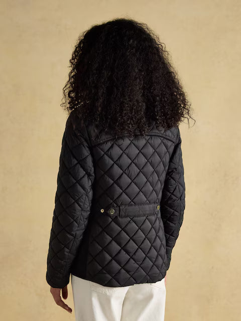 JOULES Braemar Luxe Black Quilted Coat: Showerproof Diamond Design