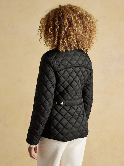 Joules Braemar Luxe Black Showerproof Diamond Quilted Coat