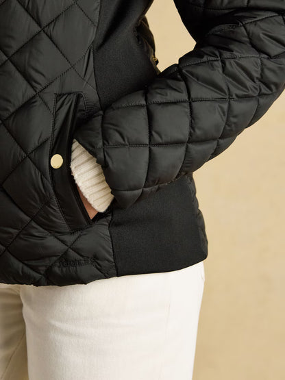 Joules Braemar Luxe Black Showerproof Diamond Quilted Coat