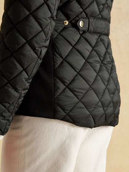 Joules Braemar Luxe Black Showerproof Diamond Quilted Coat