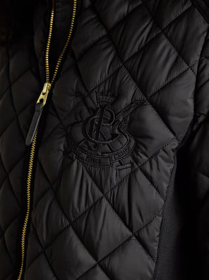 Joules Braemar Luxe Black Showerproof Diamond Quilted Coat - Equiflair