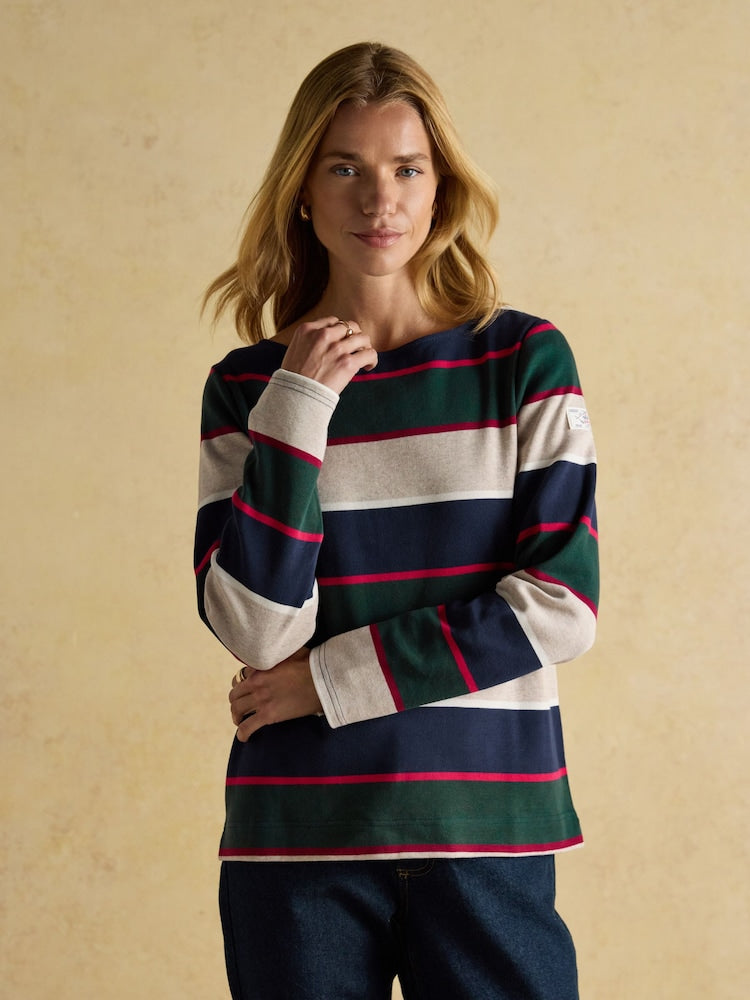 Joules Harbour Harbour Navy & Green Boat Neck 100% Cotton Breton Top