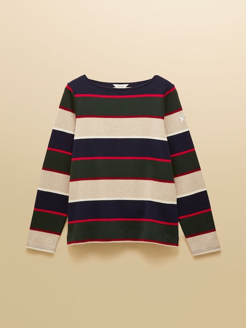 Joules Harbour Harbour Navy & Green Boat Neck 100% Cotton Breton Top