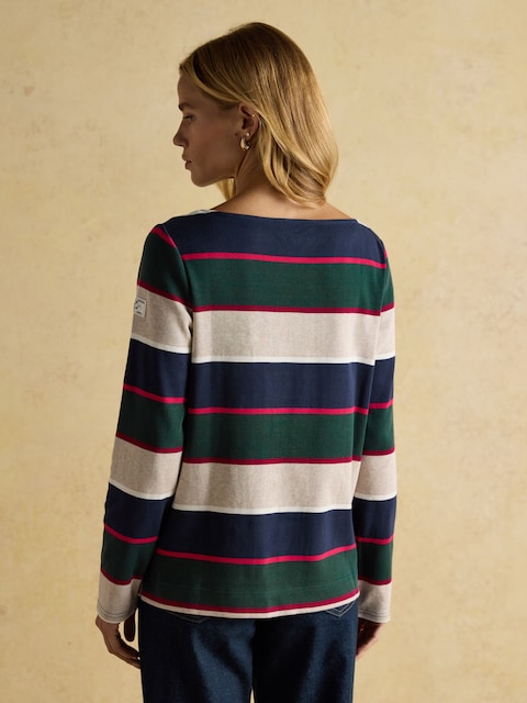 Joules Harbour Harbour Navy & Green Boat Neck 100% Cotton Breton Top