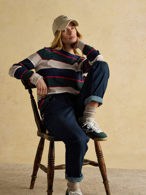 Joules Harbour Harbour Navy & Green Boat Neck 100% Cotton Breton Top