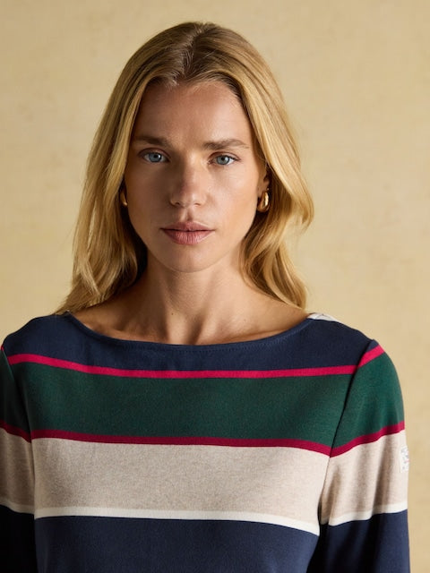 Joules Harbour Harbour Navy & Green Boat Neck 100% Cotton Breton Top