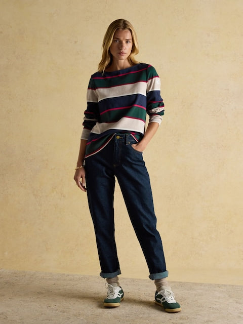 Joules Harbour Harbour Navy & Green Boat Neck 100% Cotton Breton Top