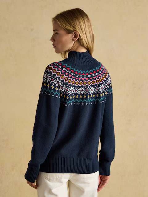 Joules Alba Navy Fairisle High Neck Cotton-Blend Jumper