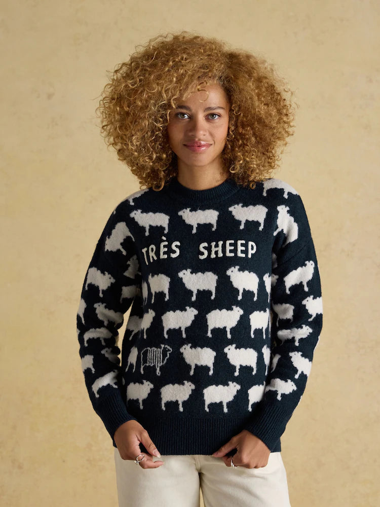 JOULES TRES SHEEP Sweater - Woman's Intarsia Knit Jumper with Sheep Pattern