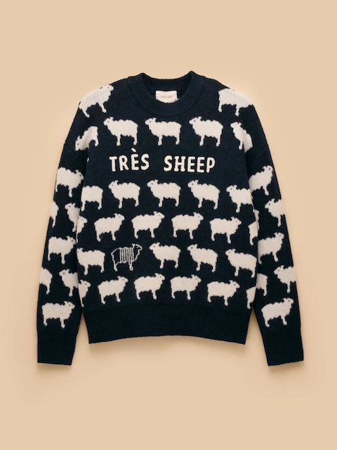 Joules 'Tres Sheep' Sweater: Women's Intarsia Knit Sheep Jumper, Navy Blue