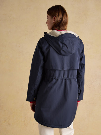 Joules Navy Blue Fleece Lined Waterproof Raincoat for Women with Hood | Stylish and Warm