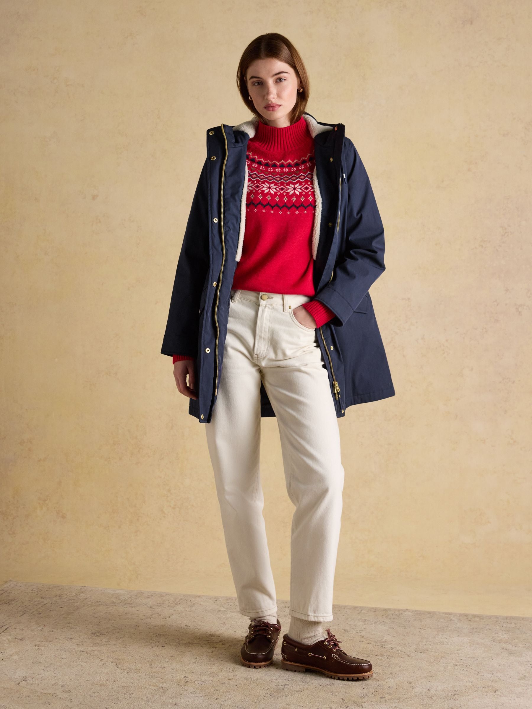 Joules navy waterproof fleece-lined raincoat with hood for women
