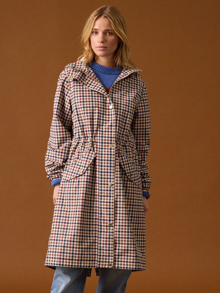 JOULES Holkham Gingham Waterproof Packable Raincoat with Hood - Equiflair