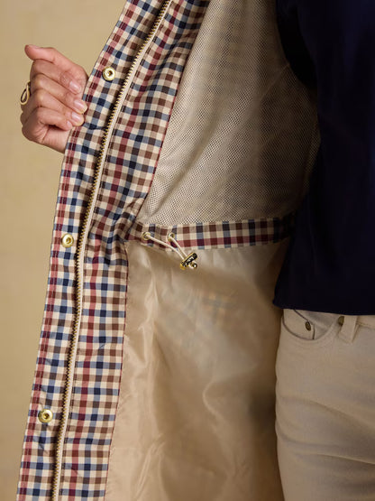 Joules Holkham Gingham Waterproof Packable Raincoat with Hood - lightweight and stylish packaway waterproof coat.