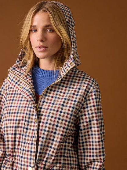 JOULES Holkham Gingham Waterproof Packable Raincoat with Hood for women - Stylish weather protection