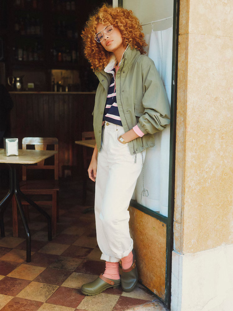 Joules Hove Khaki Green Waterproof Windbreaker Jacket on Woman | Equiflair