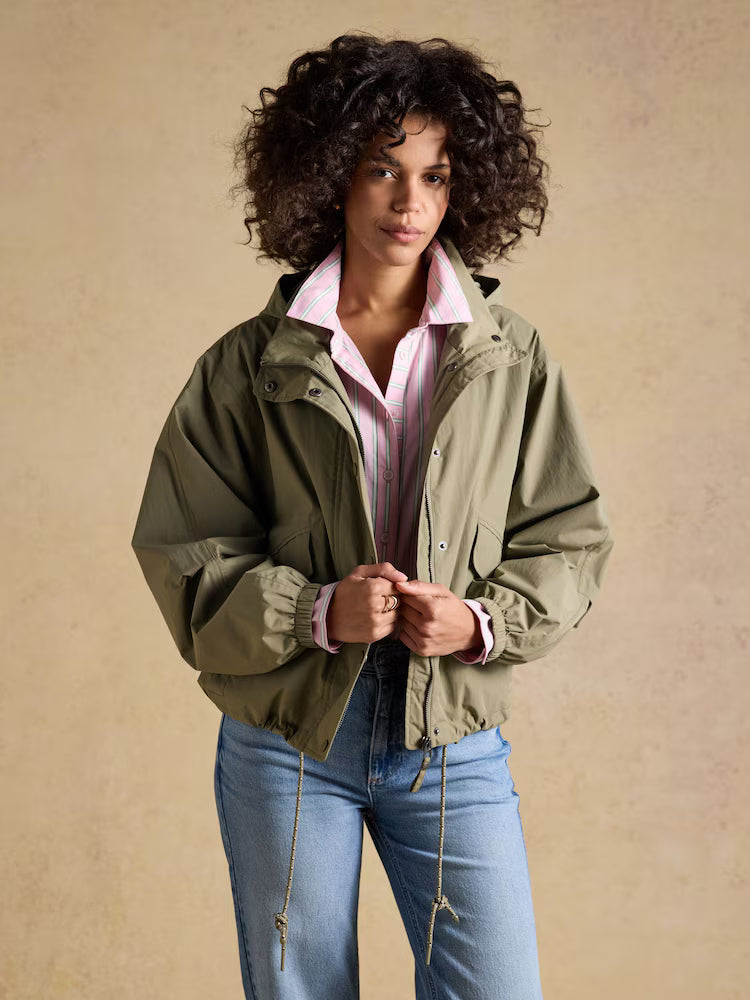 JOULES HOVE Khaki Green Waterproof Windbreaker Jacket - Women's Outdoor Style