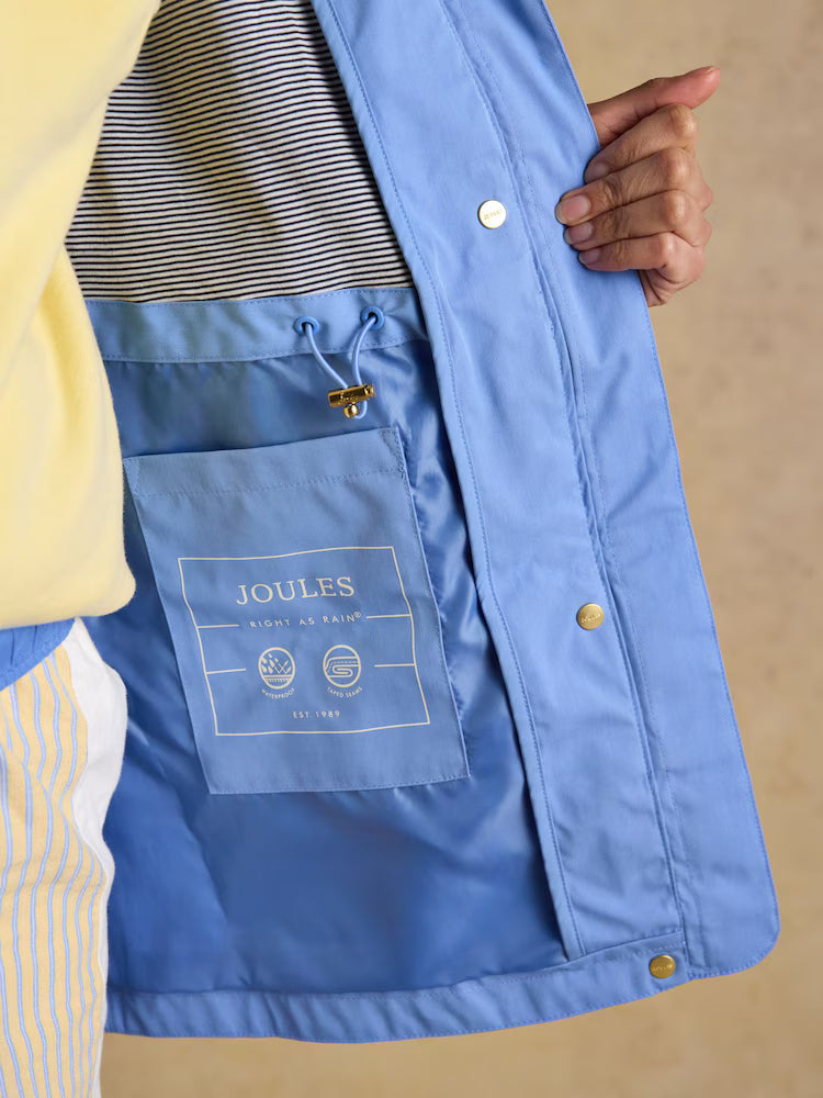 Joules Portwell blue hooded waterproof raincoat inner pocket and lining detail