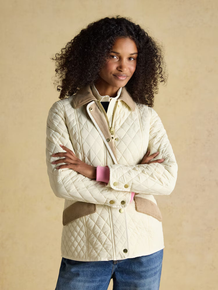 Joules Highclere Showerproof Diamond Quilted Jacket Neutral
