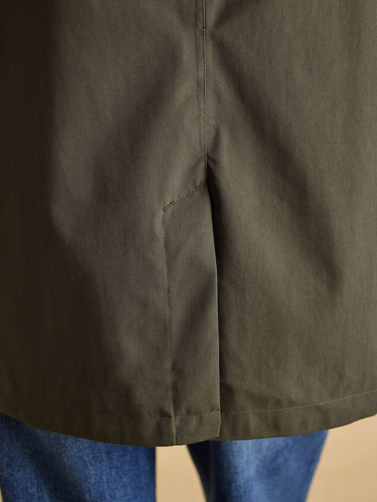 JOULES Rainmore Khaki Green Raincoat Back Vent Detail | Waterproof Coat Feature