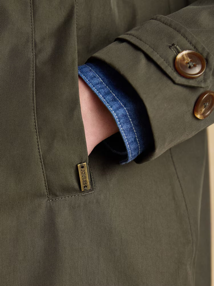 JOULES Rainmore Khaki Green Waterproof Raincoat Detail: Pocket, Buttons, Cuff - Equiflair