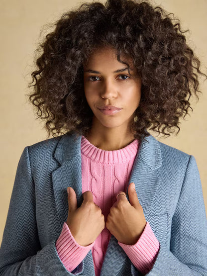 Joules Albury Blue Herringbone Jersey Tweed Blazer