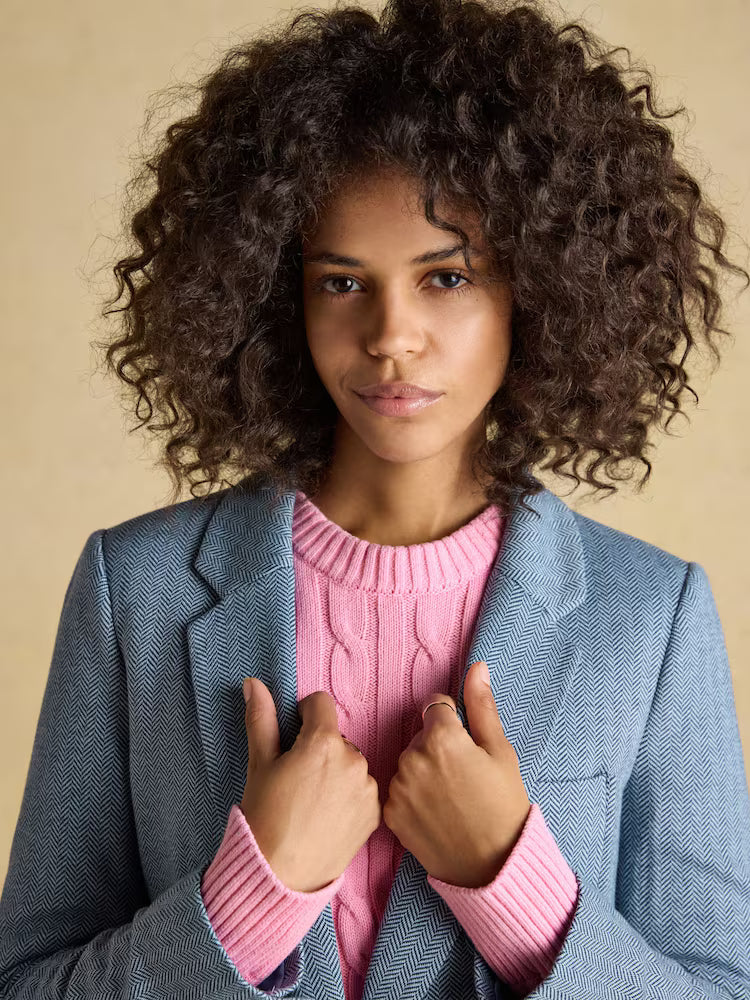 Joules Albury Blue Herringbone Jersey Tweed Blazer