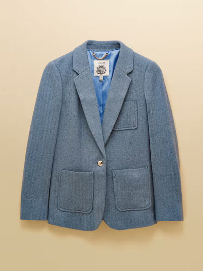 Joules Albury Blue Herringbone Jersey Tweed Blazer