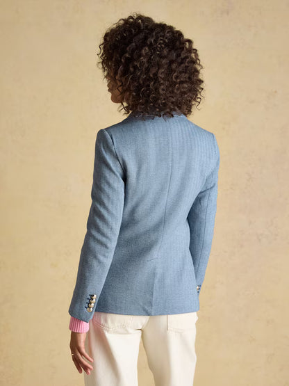 Joules Albury Blue Herringbone Jersey Tweed Blazer