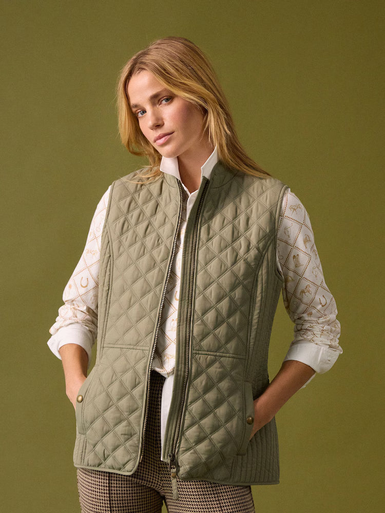 Joules Minx Sage Green Showerproof Diamond Quilted Gilet