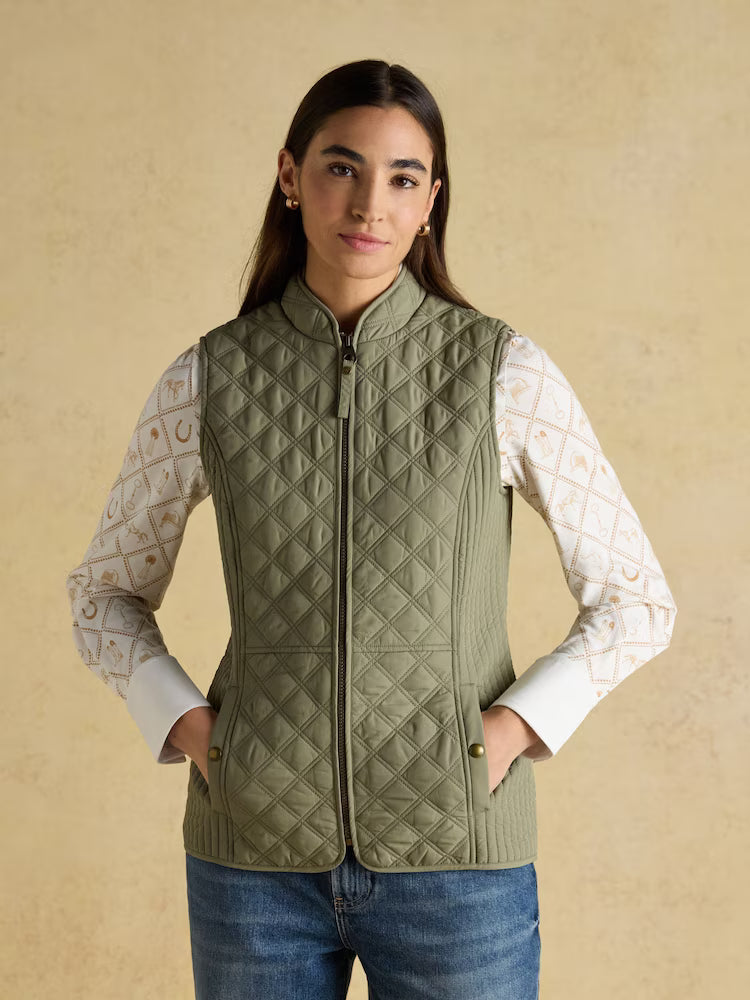 Joules Minx Sage Green Showerproof Diamond Quilted Gilet
