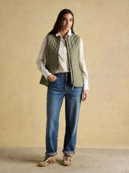 Joules Minx Sage Green Showerproof Diamond Quilted Gilet
