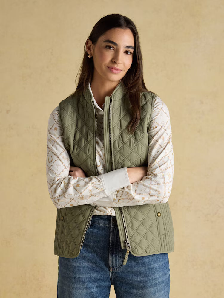 Joules Minx Sage Green Showerproof Diamond Quilted Gilet