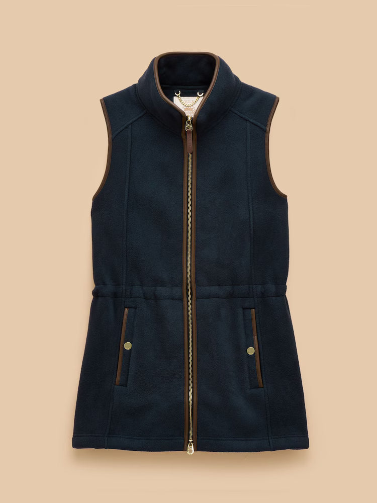 Joules Heritage Navy Blue Longline Fleece Gilet