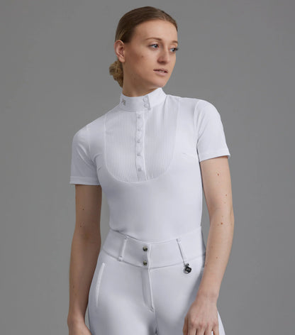 Premier Equine Famosa White Competition Shirt: Short Sleeve Equestrian Shirt with Poplin Bib - Women's Riding Apparel by Equiflair.